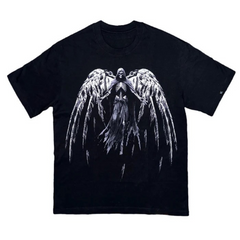 Unseen Echoes Fallen Angel Graphic Tee – Embrace the Dark Flight Details