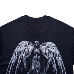 Unseen Echoes Fallen Angel Graphic Tee – Embrace the Dark Flight Details