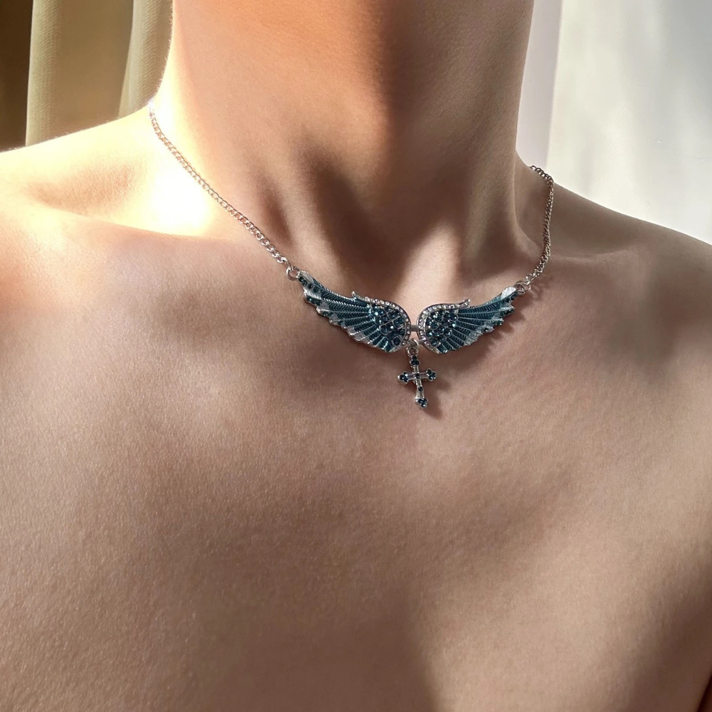 LoopStone Heaven's Wings Pendant – Angel Cross Necklace