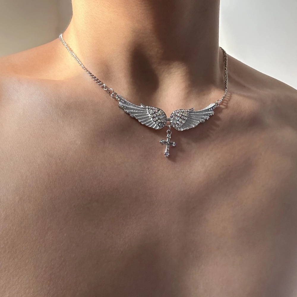 LoopStone Heaven's Wings Pendant – Angel Cross Necklace