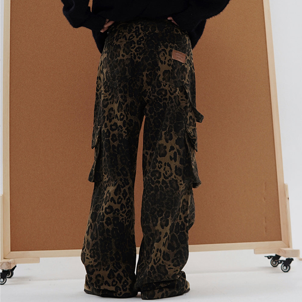 High Street Leopard Cargo Jeans