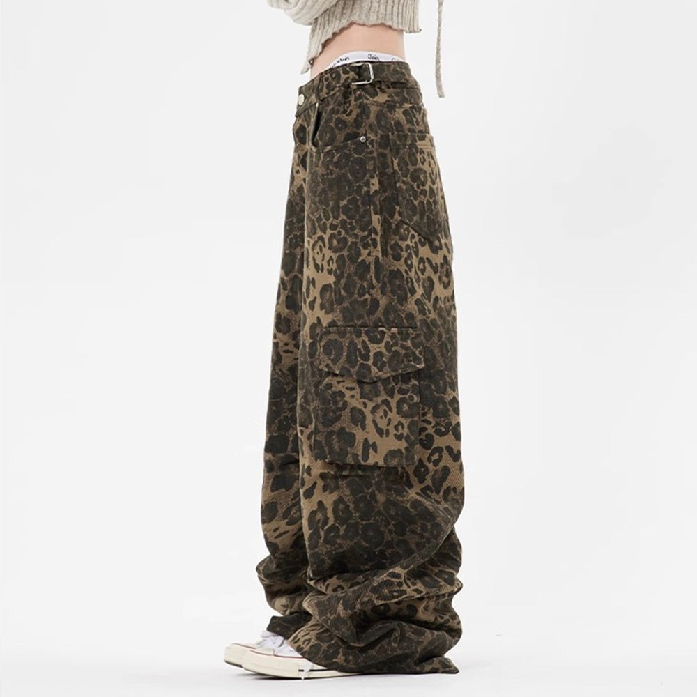 High Street Leopard Cargo Jeans