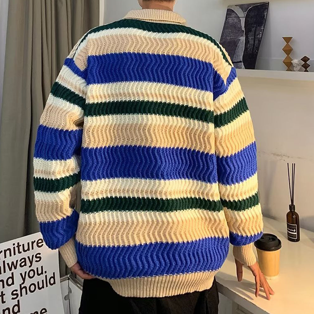 Japanese Rainbow Striped Polo Sweater