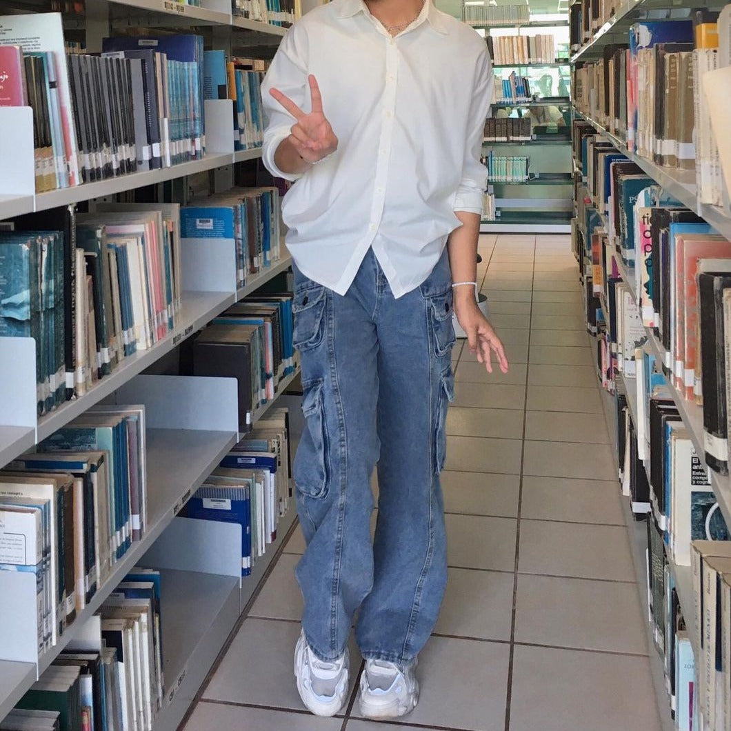 Street Multi Pocket Solid Cargo Jeans