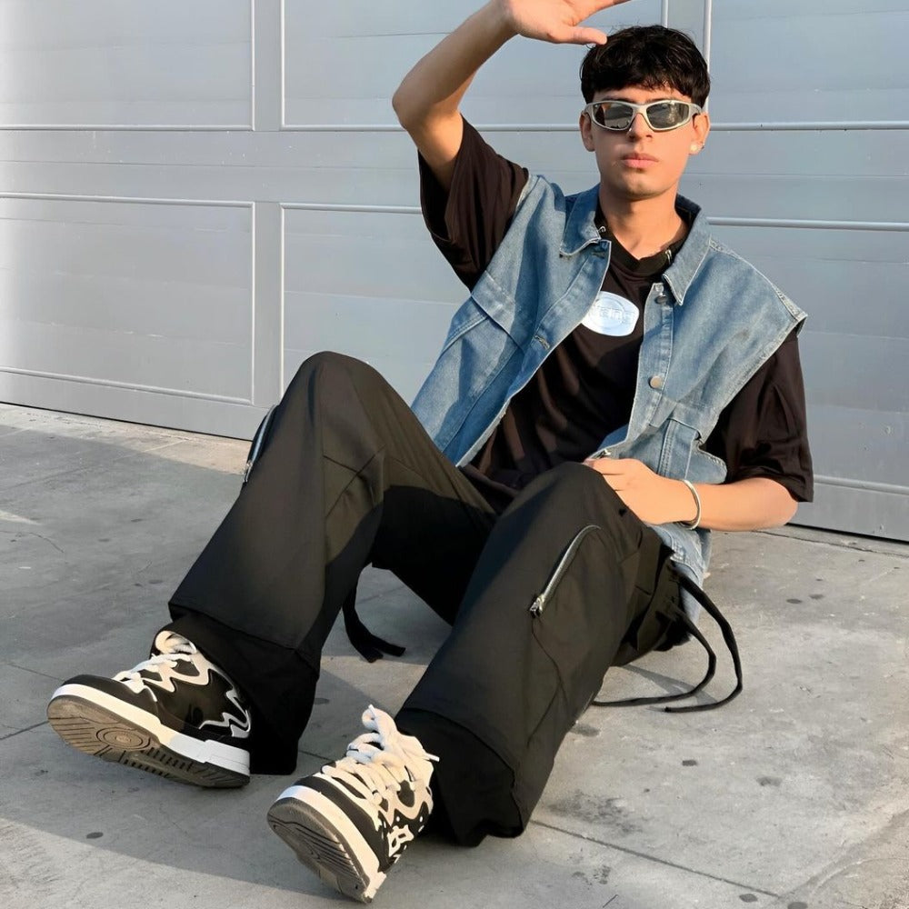 Functional Style Straight Wide Legs Cargo Sweatpants