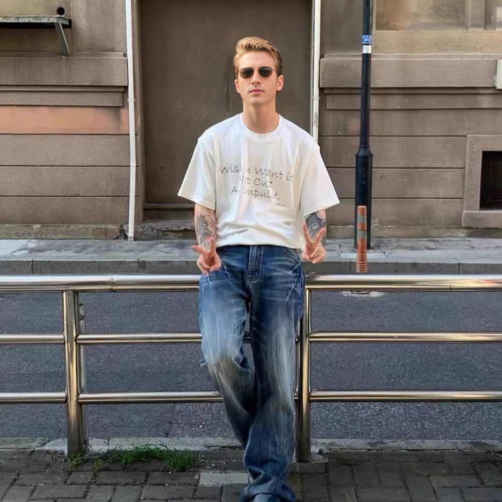 Washed Lightning Crack Jeans