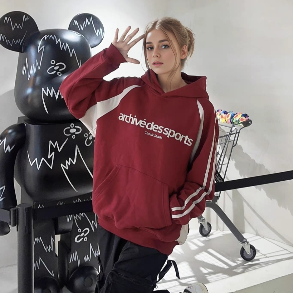 Red Sports Striped Hoodie