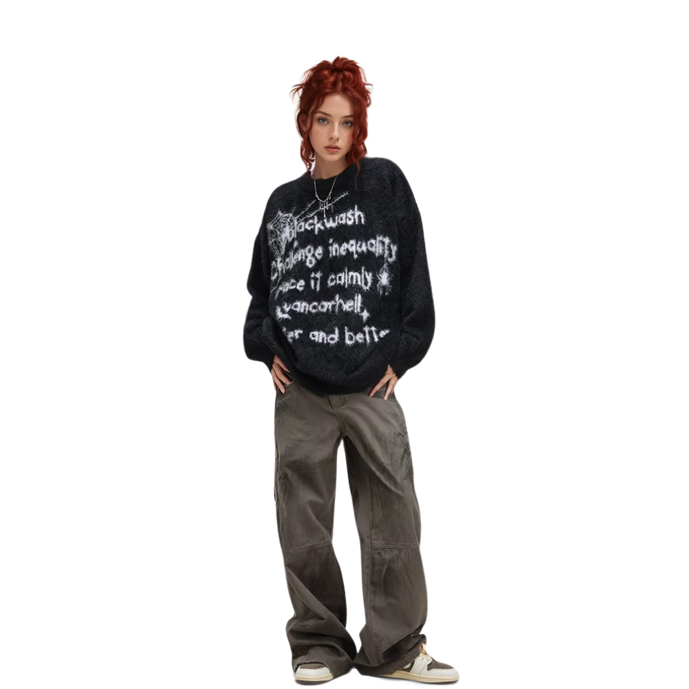 OOC' Casual Spider Lettering Knitted Sweater