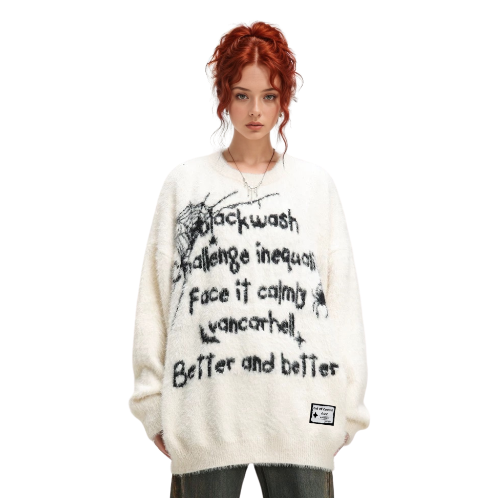 OOC' Casual Spider Lettering Knitted Sweater