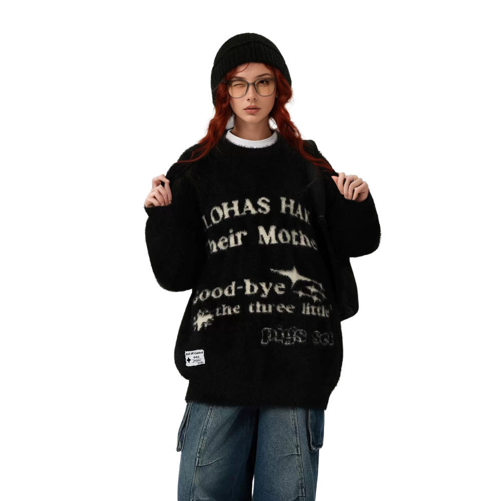 OOC' Vintage Jacquard Mohair Lettering Sweater