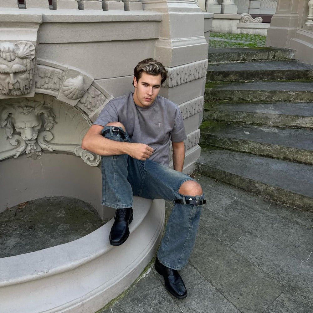 Urban Lace-Up Panel Baggy Jeans