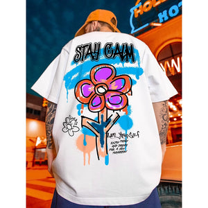 Street Philanthropist Flower Graffiti Short Sleeve T-Shirt