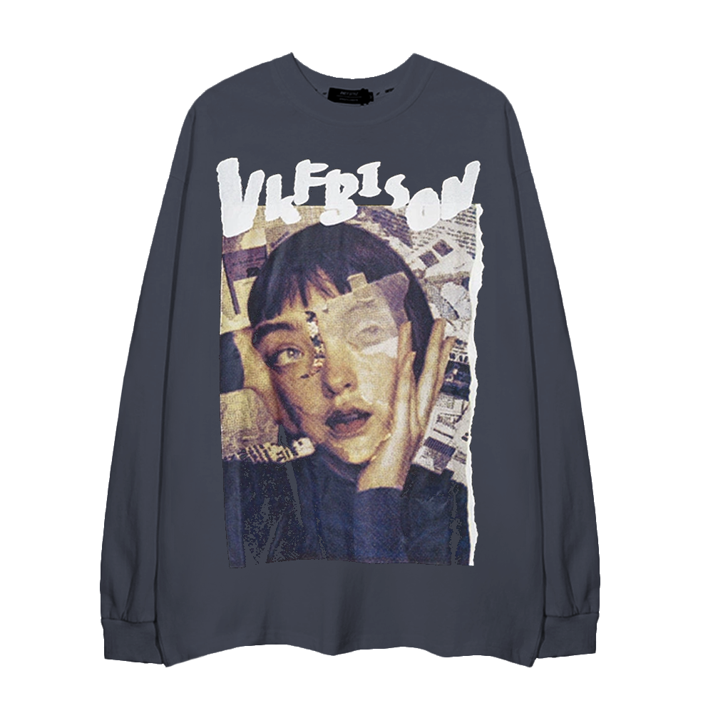 Newspaper Splicing Sense Long-Sleeve Shirt