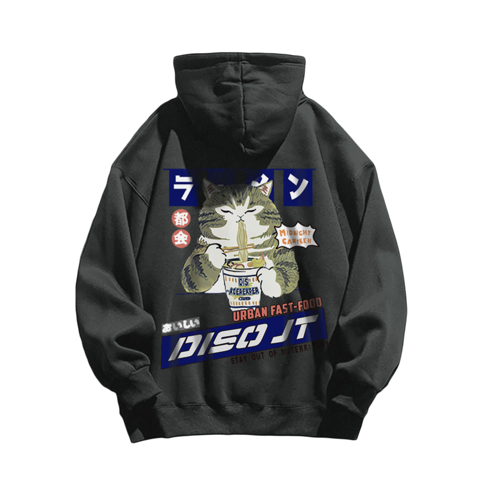 Japanese Greedy Cat Print Hoodie