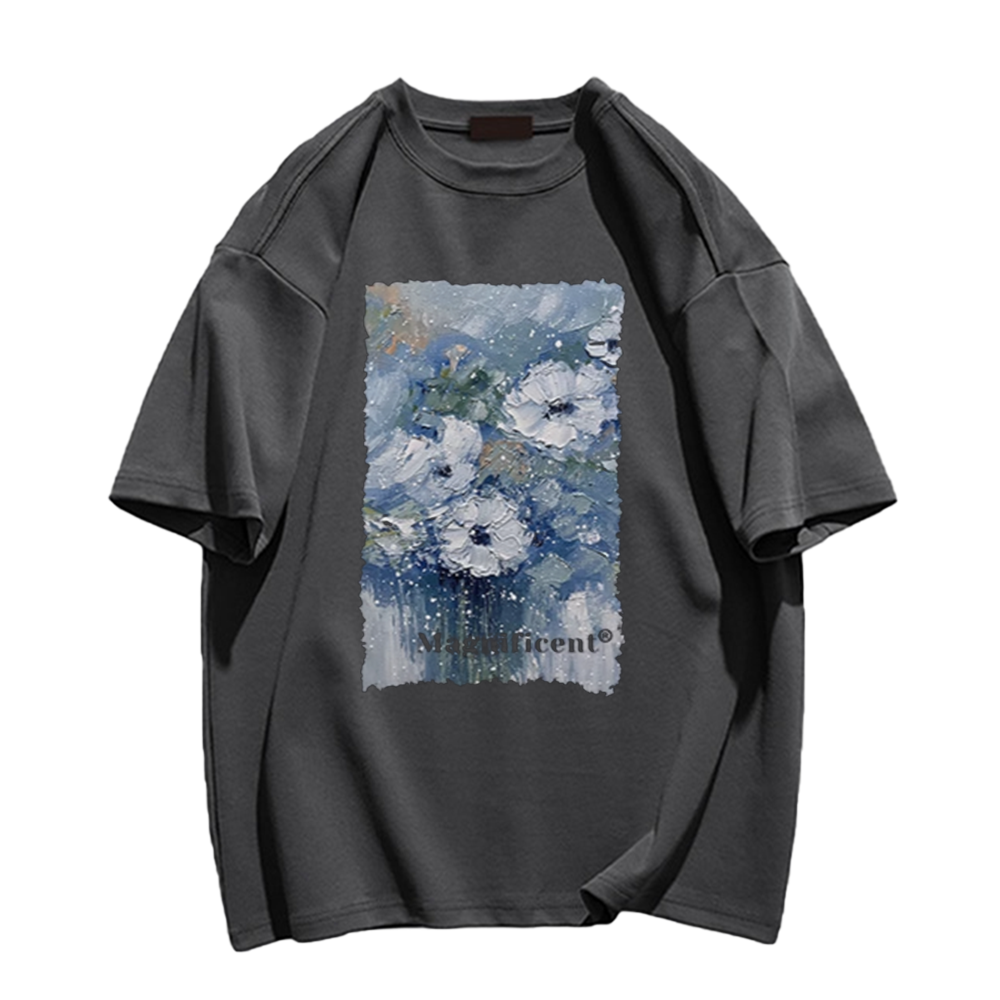 Blue Oil Paint Flowers T-Shirt