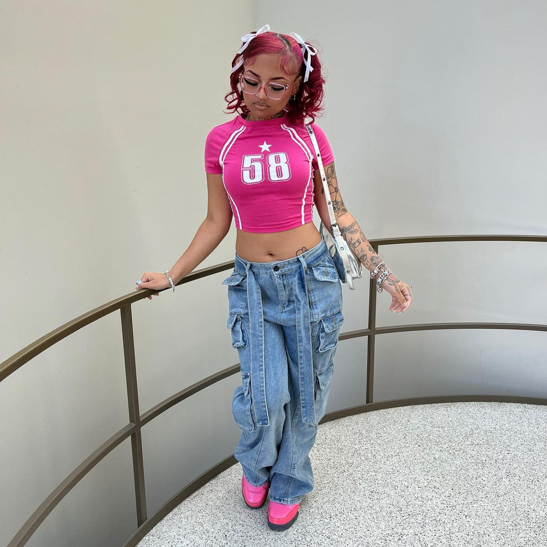 Street Multi Pocket Solid Cargo Jeans