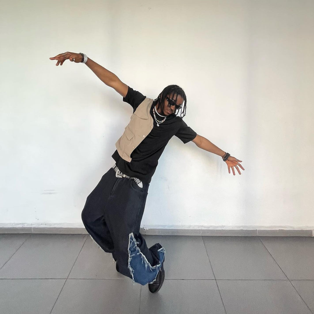 Raw Edge Color Patchwork Distressed Jeans