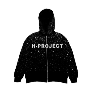 LoopStone Black Rhinestone Full-Zip Hoodie