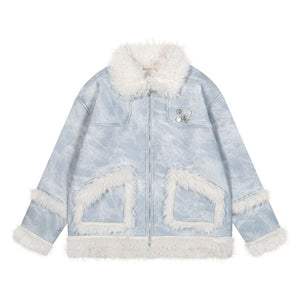 【NOW TREND】Retro Suede Fur Collar Coat