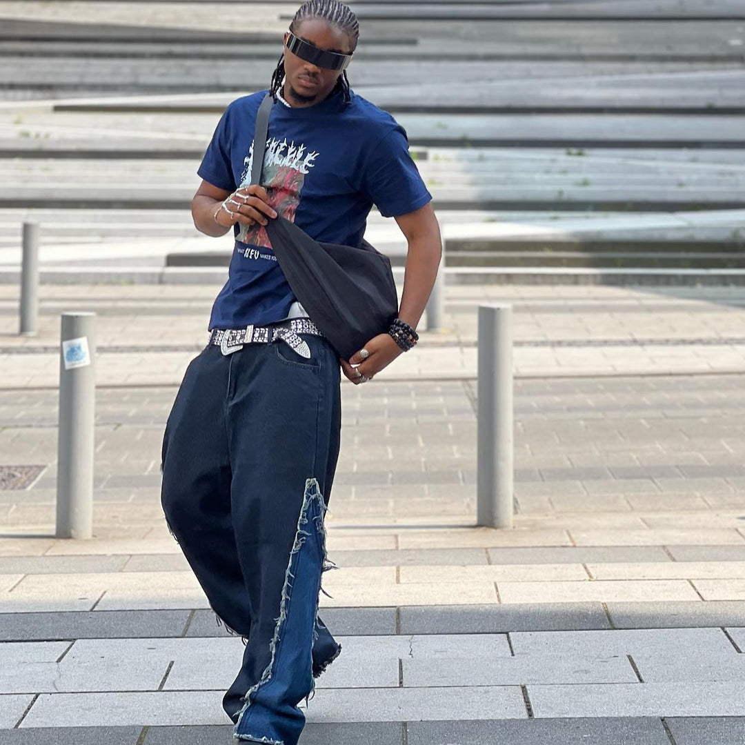 Raw Edge Color Patchwork Distressed Jeans