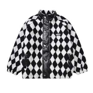 【NOW TREND】Plaid Leather Button Sherpa Coat
