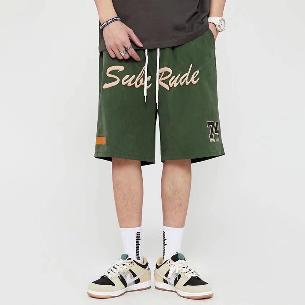 Urban Street Letter Embroidery Suede Shorts