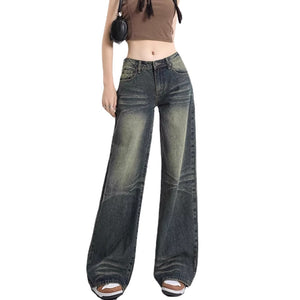 Women's Retro Distressed Straight Jeans