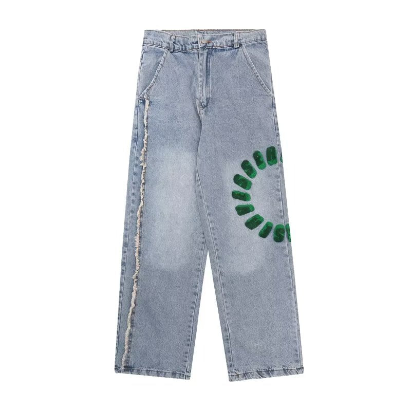 Letter Straight Wide Leg Jeans