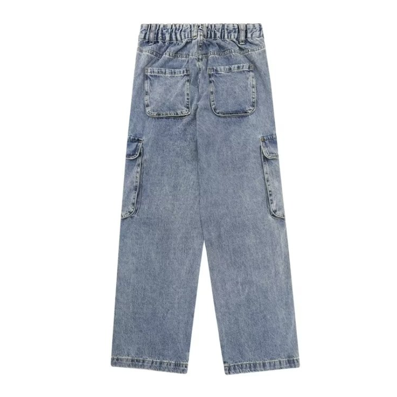 Multi-Pocket Washed Cargo Jeans