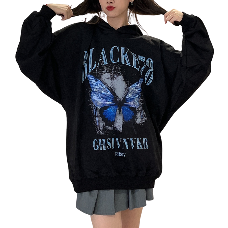 High Street Dark Butterfly Print Hoodie