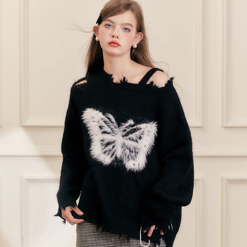 Women's Urban White Butterfly Sweater