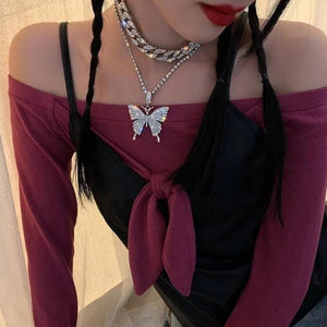 Rhinestone Butterfly Pendant Necklace