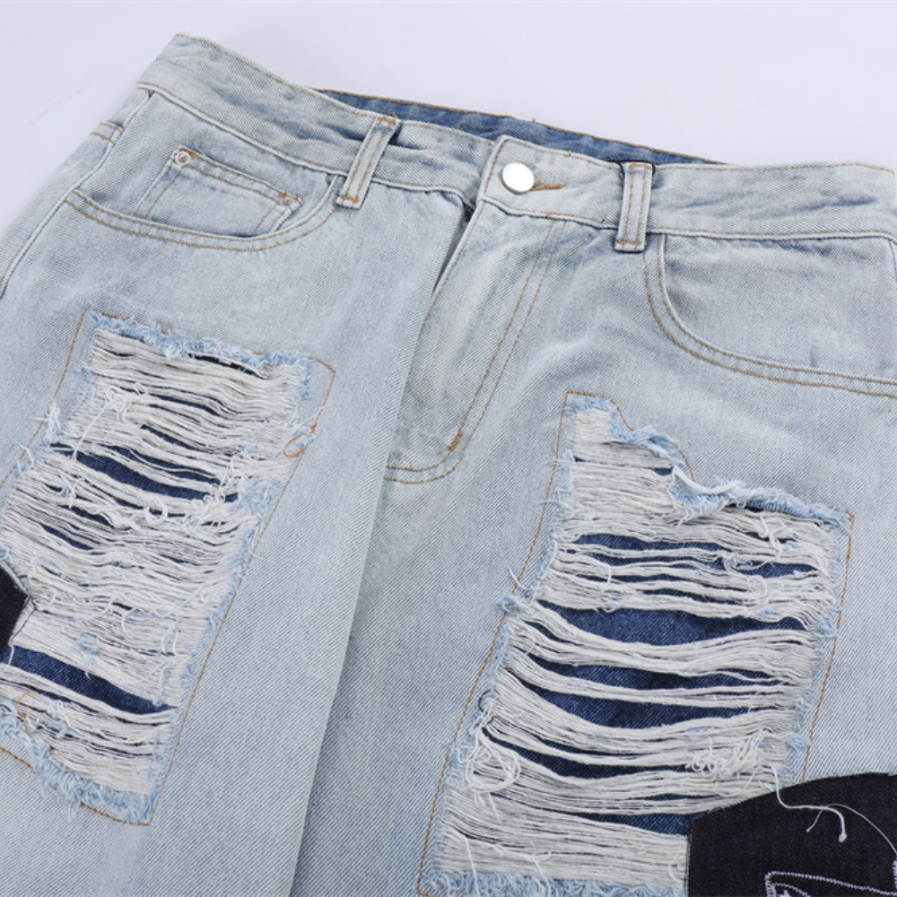 High Street Ripped Patch Straight Jeans