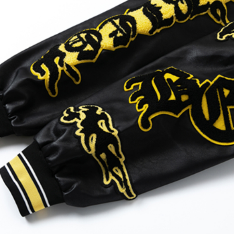 Vintage Embroidery Patchwork Graphic PU Jacket