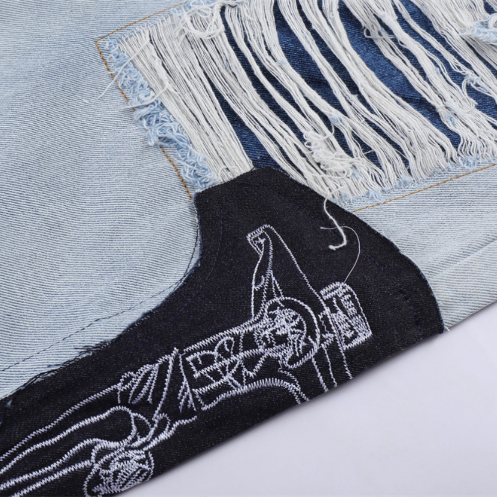 High Street Ripped Patch Straight Jeans