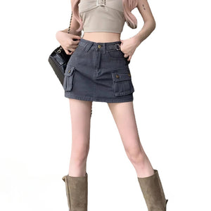 Women's Retro Solid Color Cargo Skirt