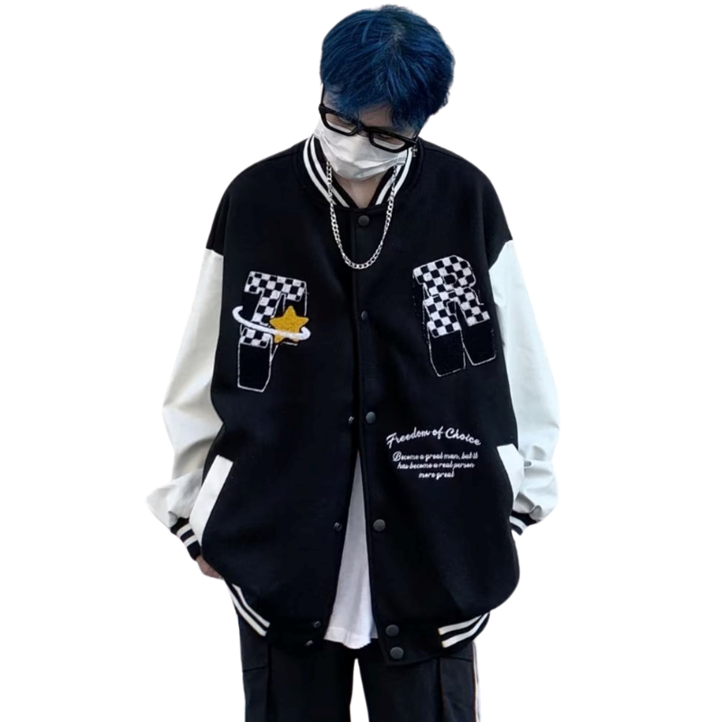 Letter Flocked Jacquard Varsity Jacket