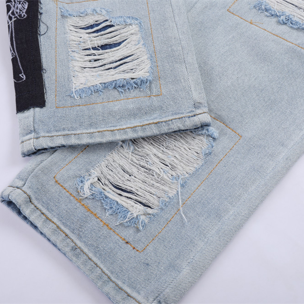 High Street Ripped Patch Straight Jeans