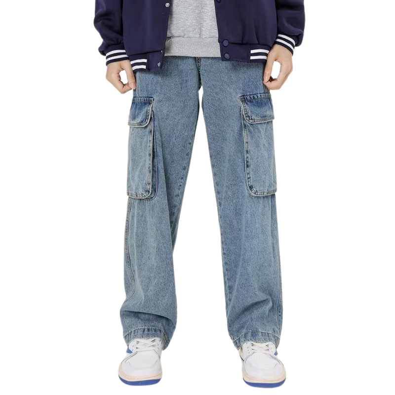 Multi-Pocket Washed Cargo Jeans