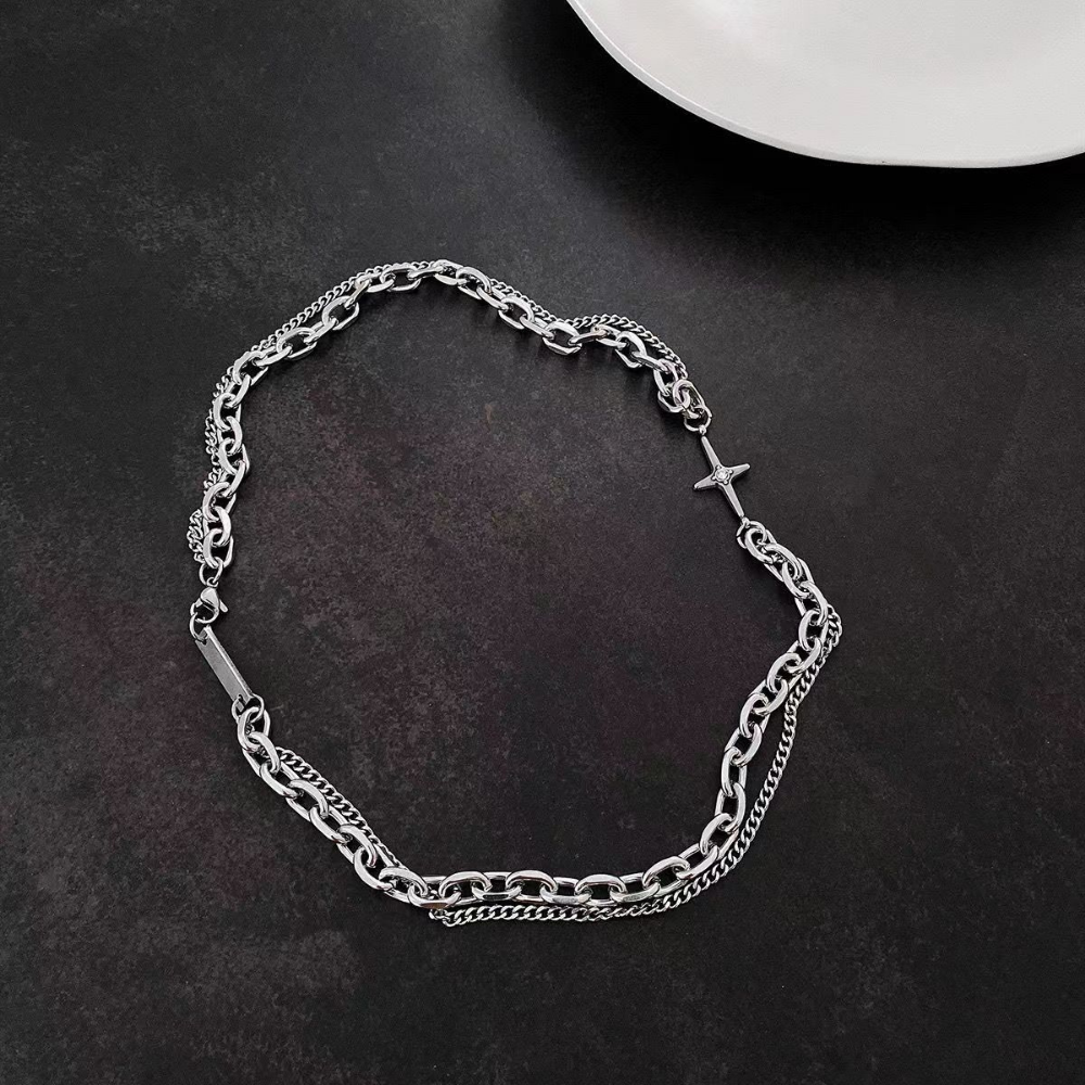 Cross Titanium Steel Double Necklace