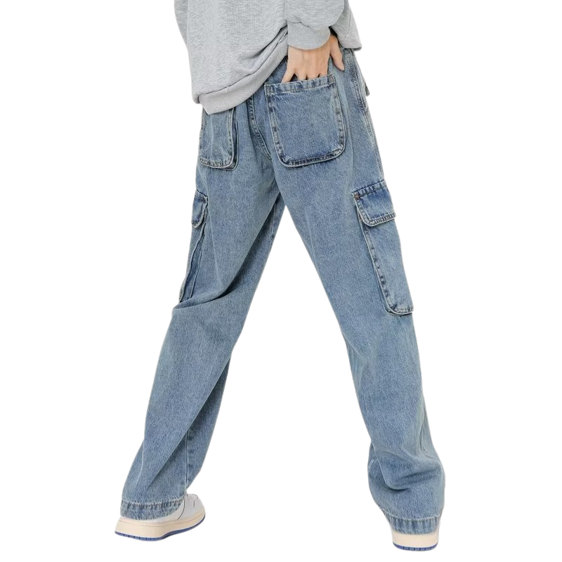 Multi-Pocket Washed Cargo Jeans