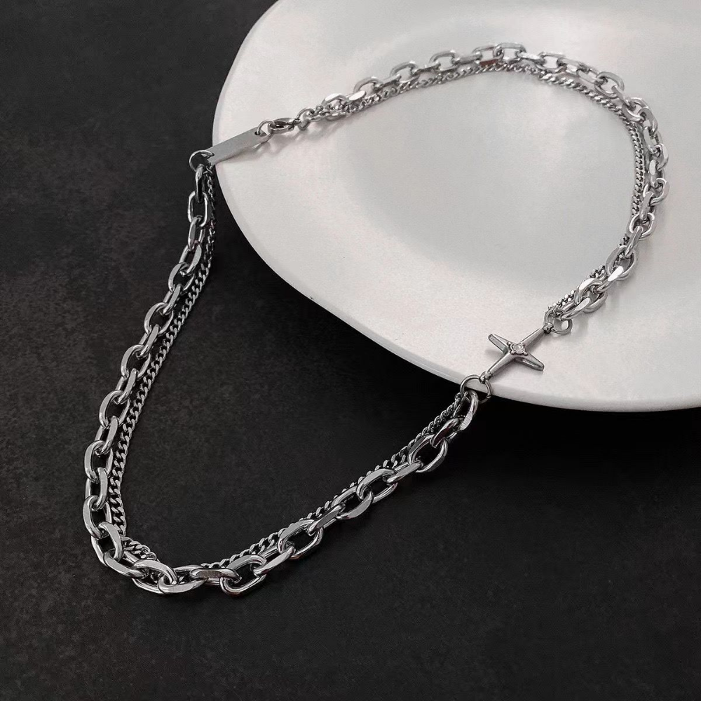 Cross Titanium Steel Double Necklace