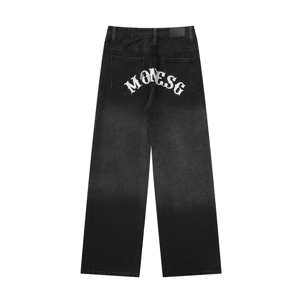 Classic Cross Embroidery Straight Leg Jeans