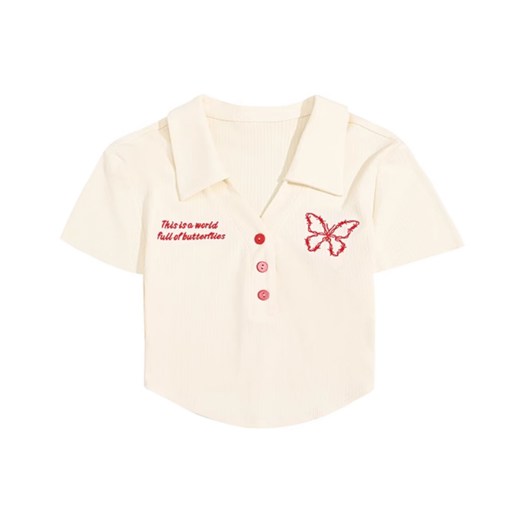 Women's Butterfly Embroidery Cropped Tee