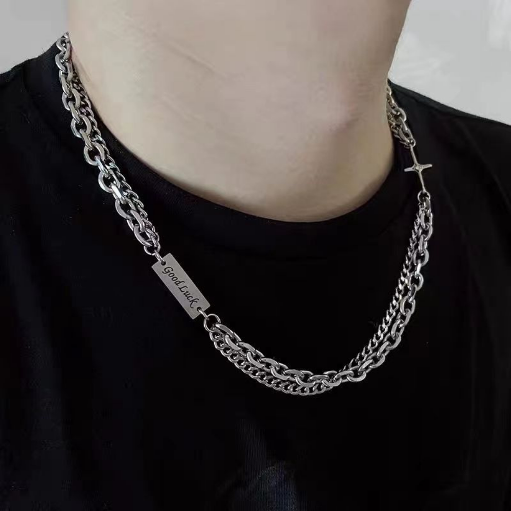 Cross Titanium Steel Double Necklace