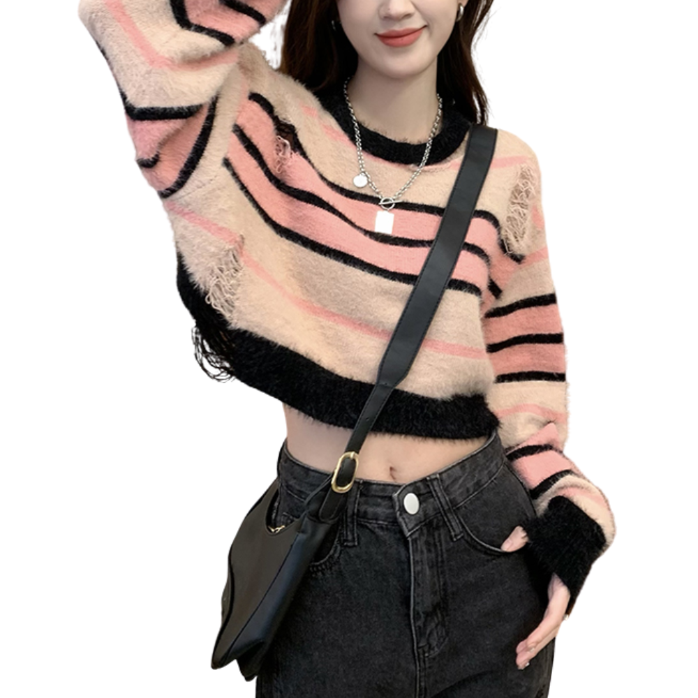 ripped striped sweater