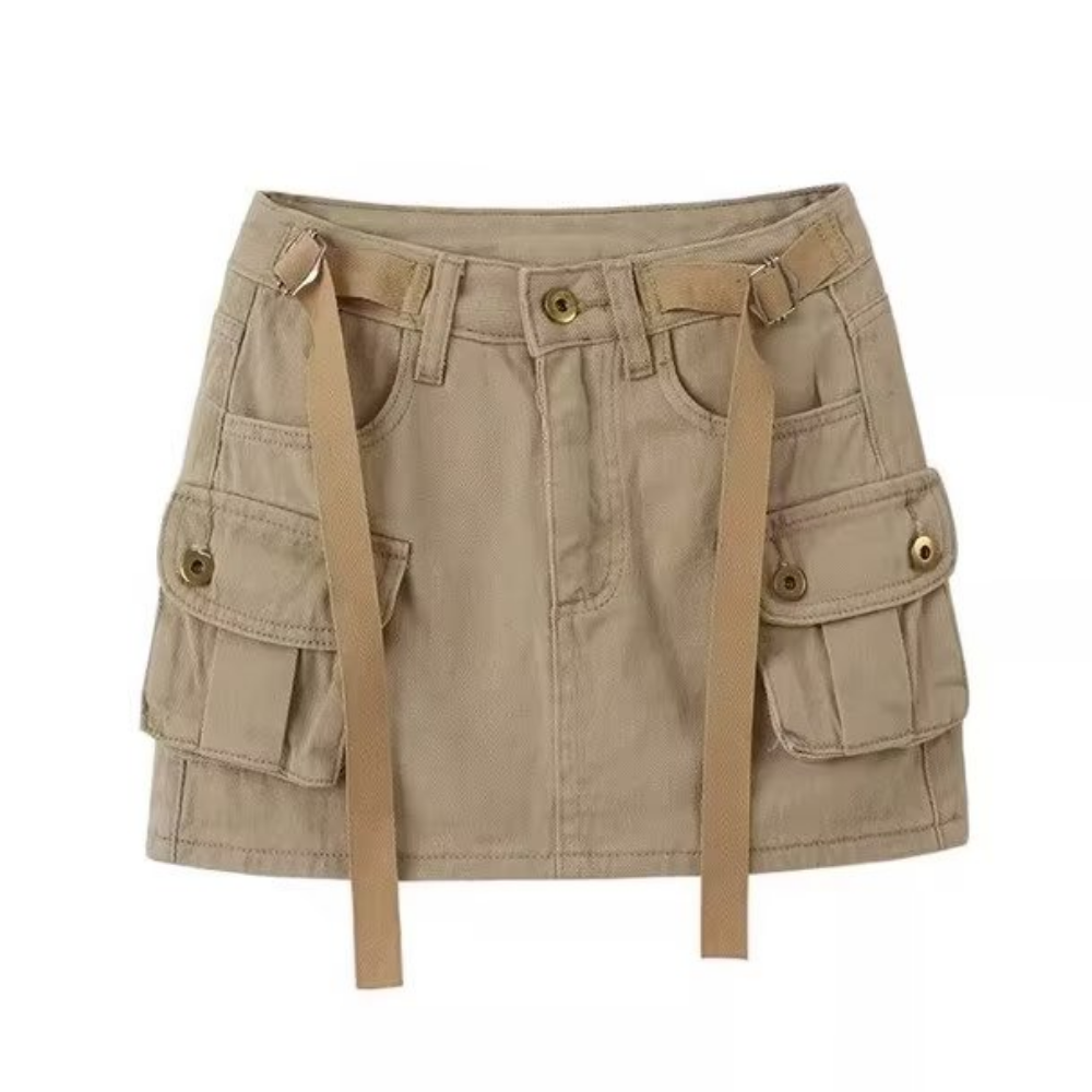Women's Retro Solid Color Cargo Skirt