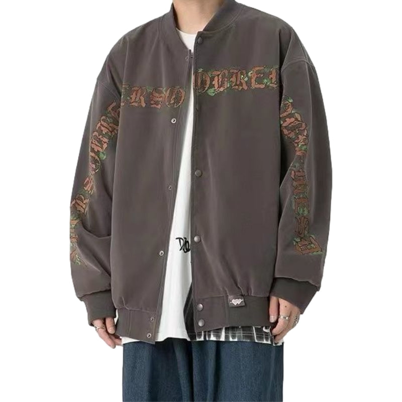 Vintage Letter Print Baseball Jacket