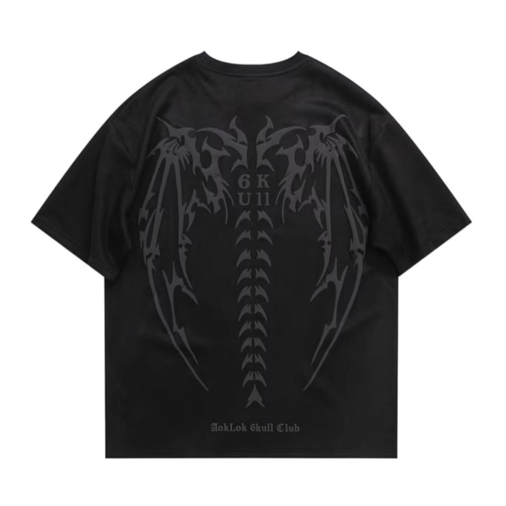 6Kull | Vintage Skull Wings Suede T-Shirt
