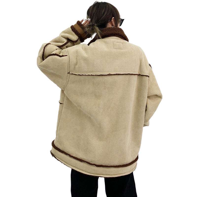 Vintage Suede Embroidery Lamb Plush Coat